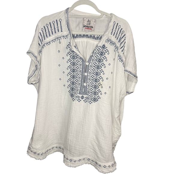 Johnny Was White and Blue Embroidered Blouse - Picture 1 of 6